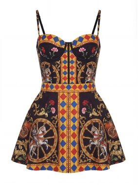 Black Multi-Color Printed Fit & Flare Dress